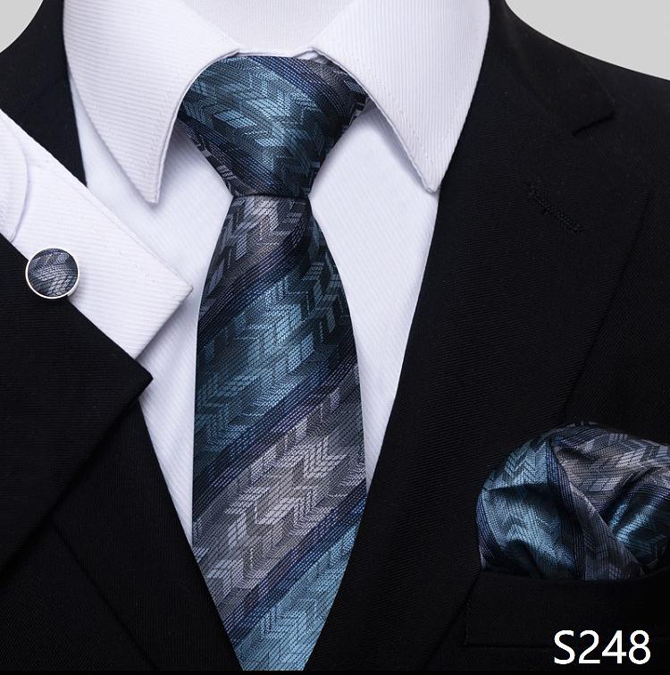 Newest Style Holiday Present Tie Pocket Squares Cufflink Set Necktie Men Dark Blue Wedding Accessories Office Cravat