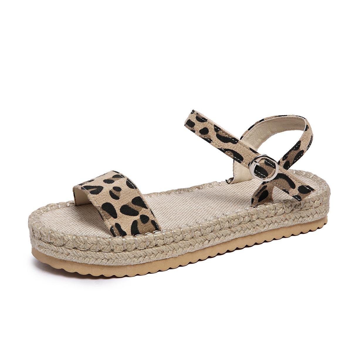 

Повседневные пляжные сандалии большого размера с открытым носком, лето 2025, новинка, сандалии женские на танкетке из пеньковой веревки с открытым носком 43 цветной печати леопарда
