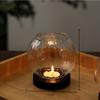 Romantic Transparent Candle Holder with Wooden Base Retro Oil Lamp Shape Round Candlesticks Tealight Dinner Table Decoration