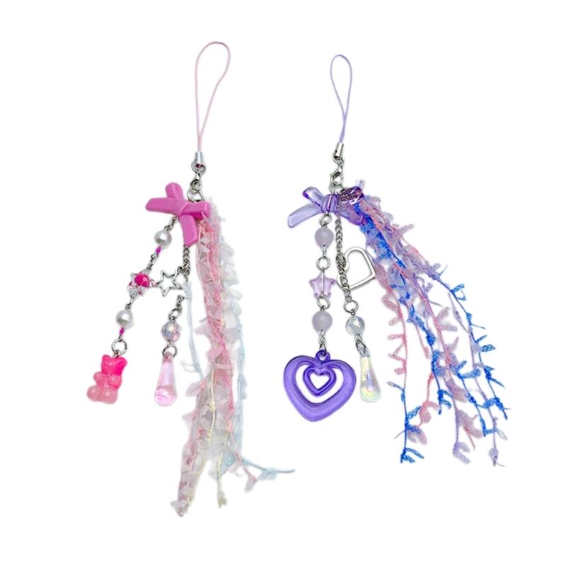 Acrylic Bows Keychain Pendant Multicolor Lace Ribbon Pendant Key Chain Fashionable Decoration for Phones Car Keys Bags