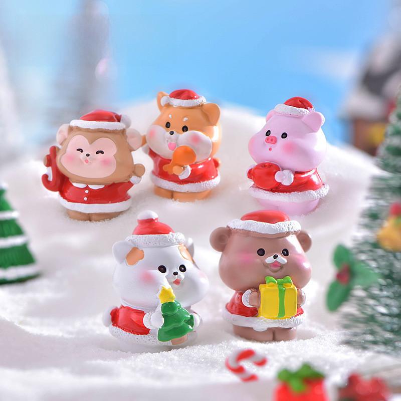 Cute Resin Christmas Animal Figurines For Diy Snow Scenery Craft And Gifts