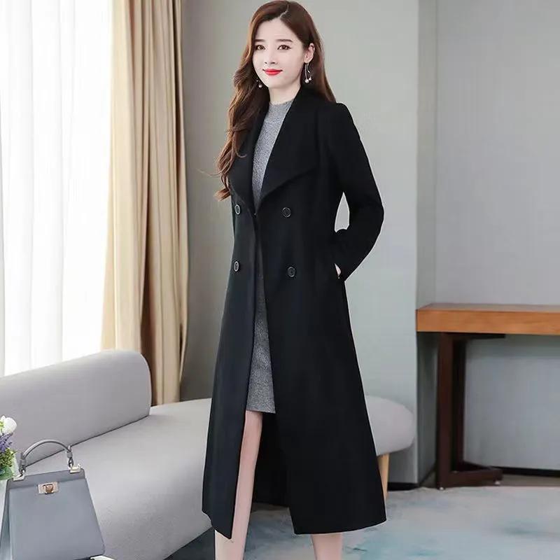 

Женская высококачественная элегантная утолщенная кашемировая шерсть с длинными рукавами, длинная тонкая теплая ветровка XXXXXL чёрный