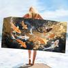 Luxuriöses Goldenes Koi-Fisch Strandtuch - Super Saugfähige Schnelltrocknende Mikrofaser, Elegante Schwarze Kunstdecke für Picknick & Outdoor