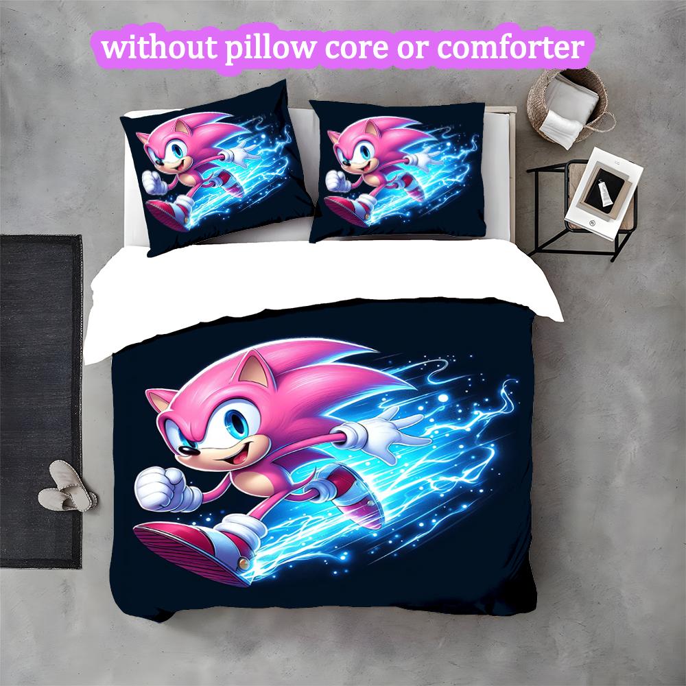 3pcs Sonic Duvet Cover Set for Dorm Room Guest Room Decor, Soft Breathable, Not Comforter Set