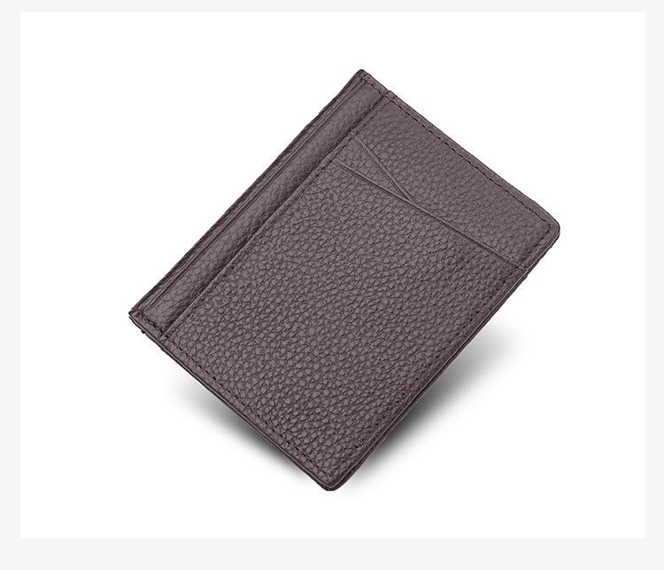 Ultra-Thin Genuine Leather Bifold Wallet with Multiple Card Slots & Litchi Grain