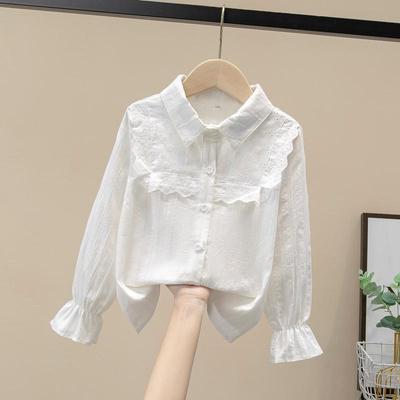 Girls' Spring 2023 Lace Long Sleeve Shirt - Fashionable Top for Middle and Big Kids