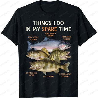 Spare Time Fishing Graphic T Shirts Classic Fish Printed Men Clothing Street Fashion Casual Go Fishing Tops Unisex Cotton Shirts