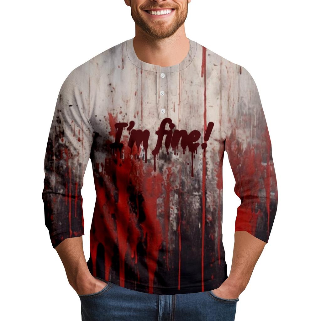 Men's Halloween Print Raglan Dralan Three-quarter Sleeve Casual Top