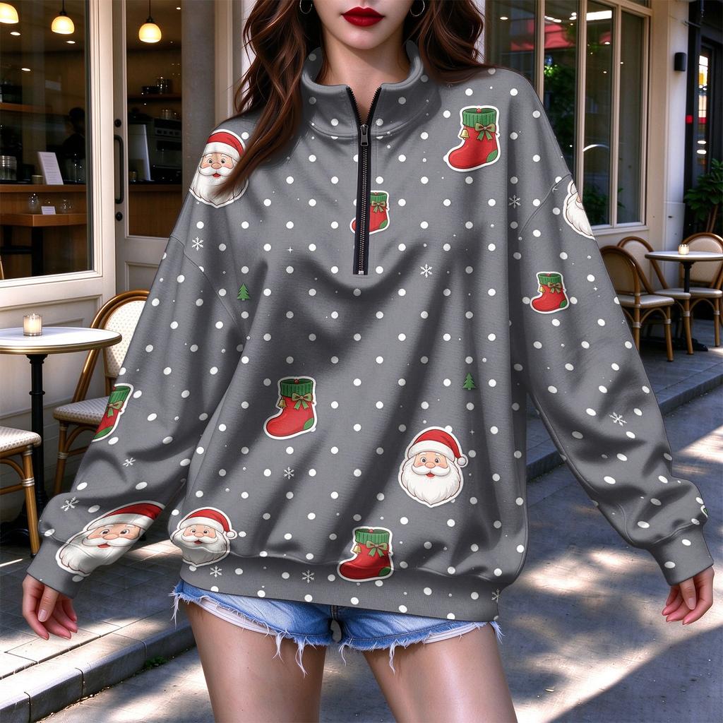 Women's Trendy Lightweight Printed Half-Zip Sweatshirt for Casual Everyday Wear