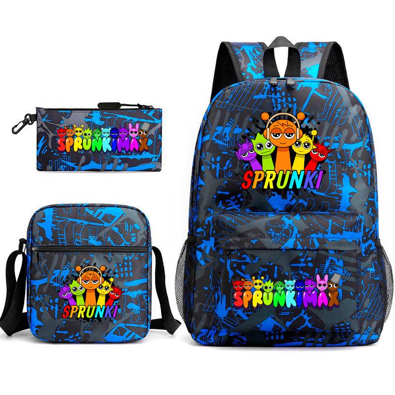 Rhythm box game merchandise student bag sprunki cartoon starry sky backpack leisure bag 3-piece set D