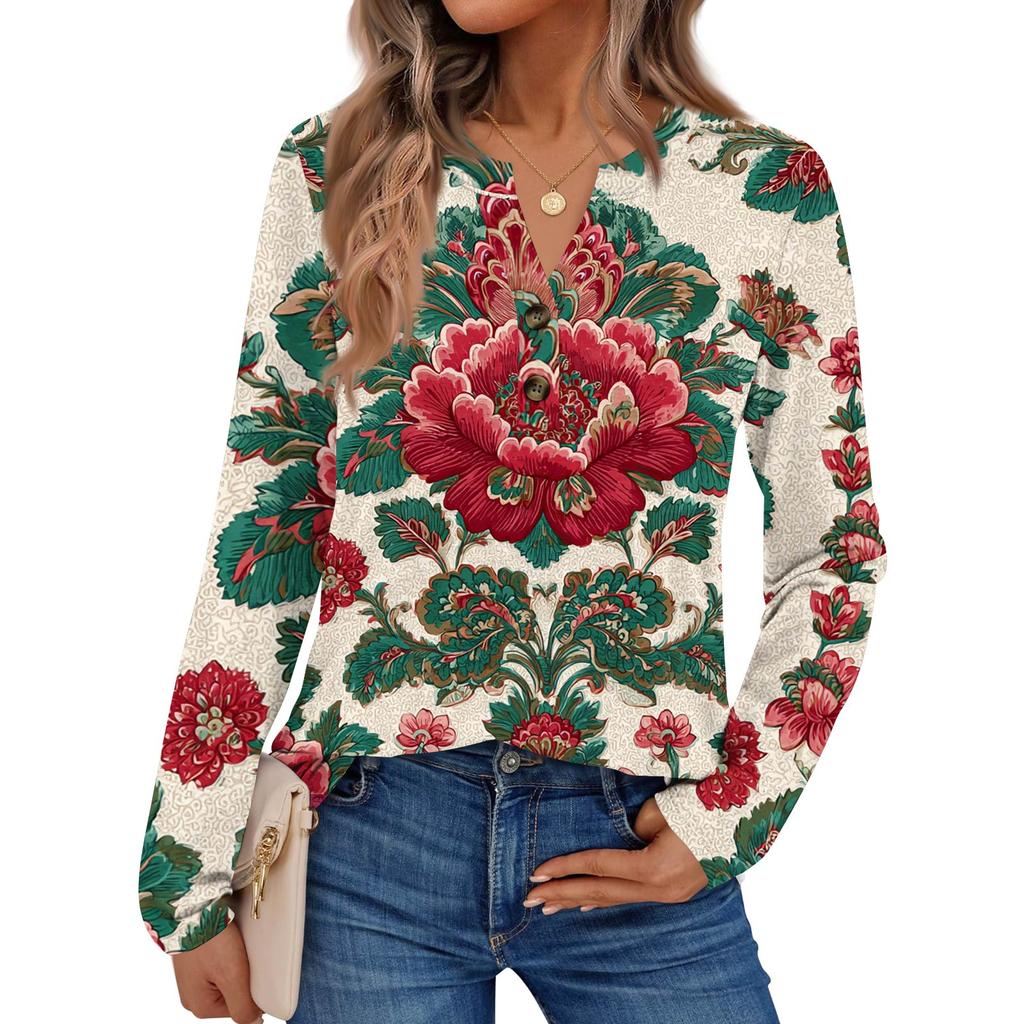 Women's Print Long Sleeve Shirts Elegant Casual Tops Trendy Shirts Tops