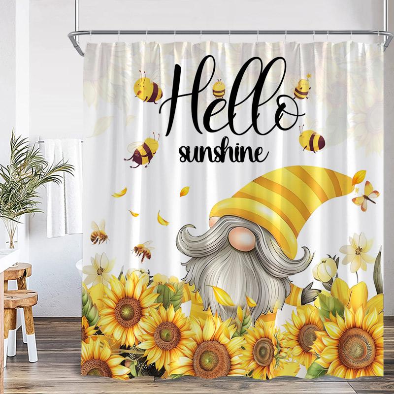 Tende da Doccia Girasole Rustico Giallo Floreale Pianta Arte Vintage Moderno Tessuto in Poliestere Decorazione Tenda Bagno Casa Con Ganci