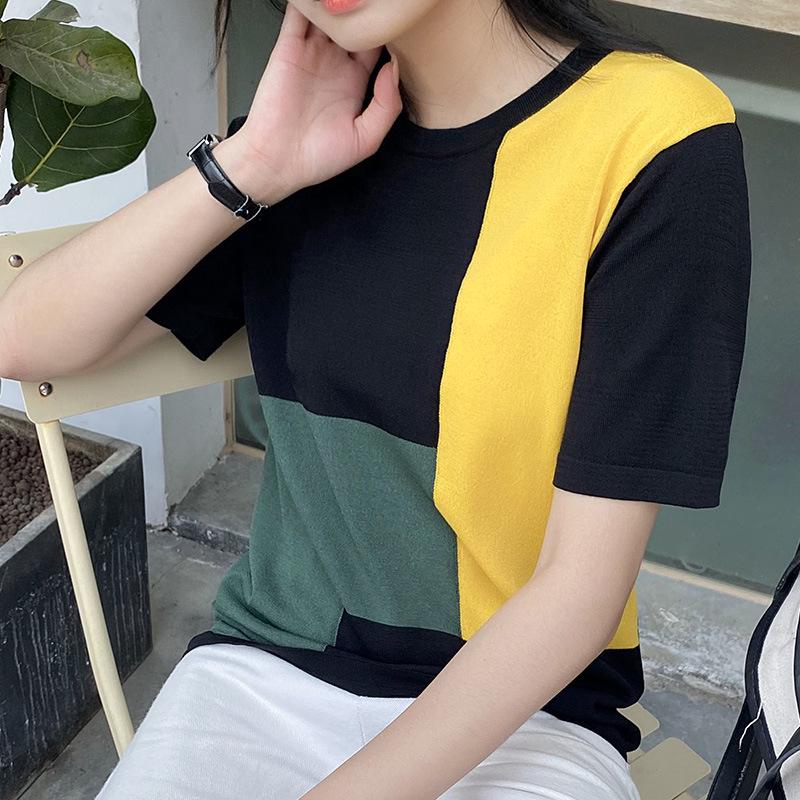Korean Style Women's Contrast Color Loose-Fit Summer T-Shirt