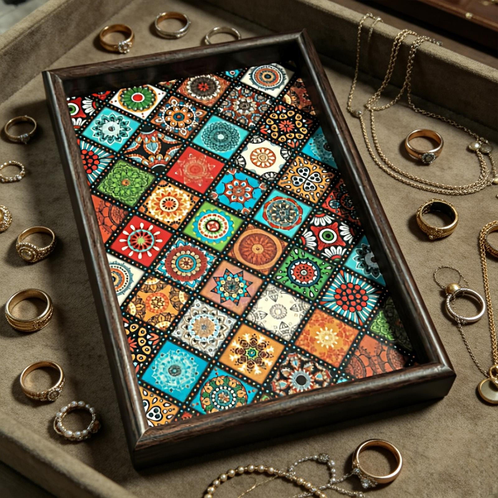 

Flat Jewelry Tray Necklace Holder Decorative Serving Organizer Showcase Display for Birthday Multicolor