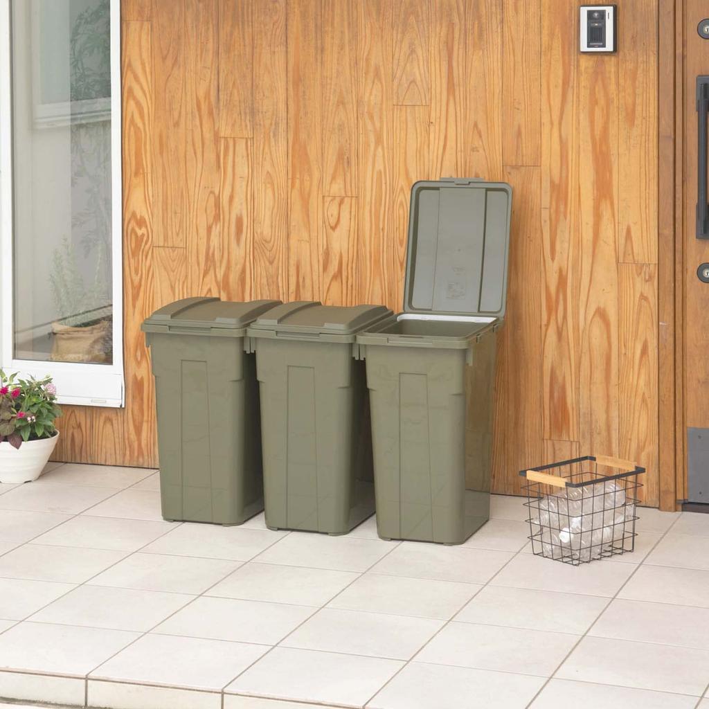 TONBO Shinki Synthetic Tombo Garbage Bin Connectable 45 Liters Khaki Green Width 31 x Depth 39 x Height cm With Lid Separation Durable Outdoor Balcony