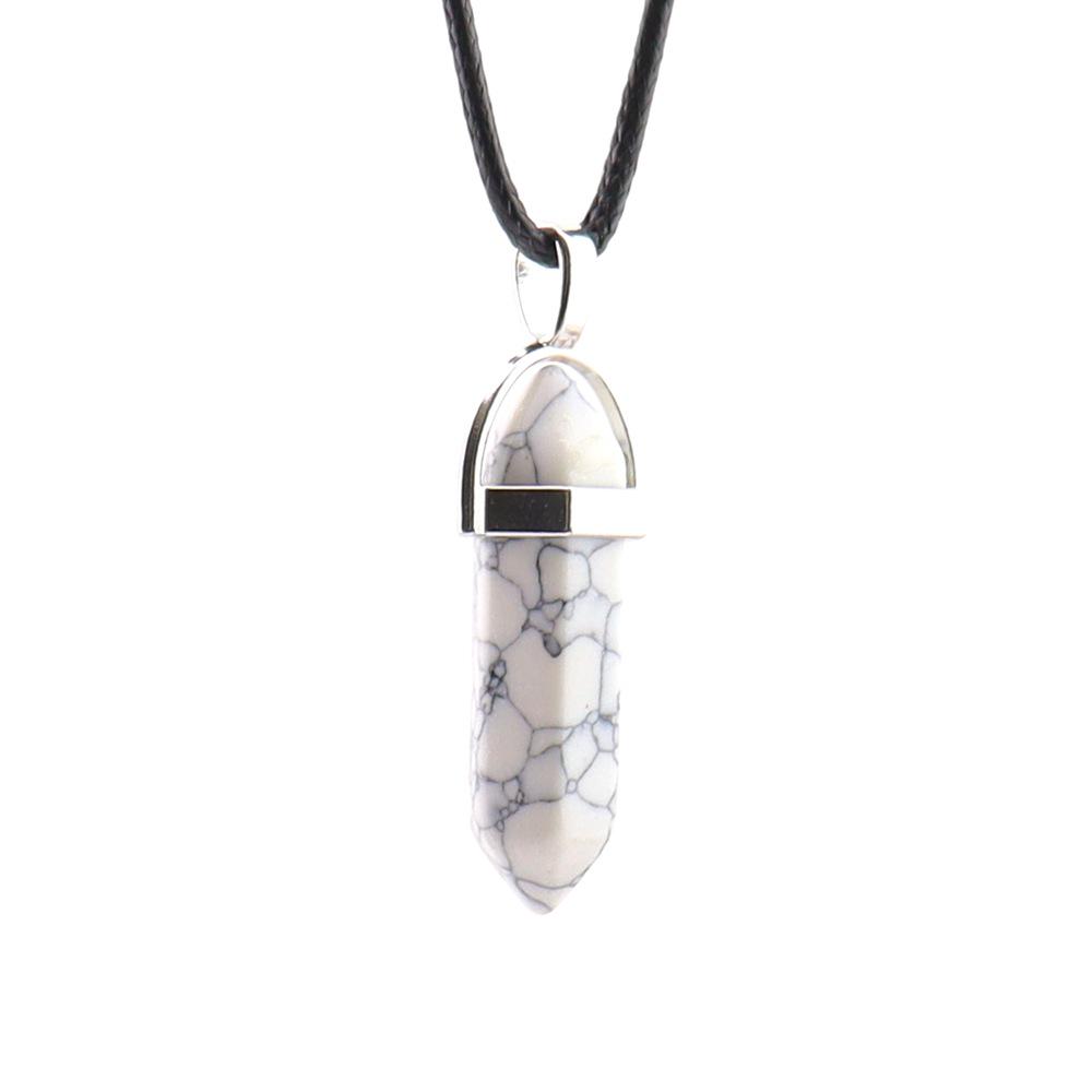 Synthetic Turquoise & Peacock Red Stone Double-Point Hexagon Pendant Necklace