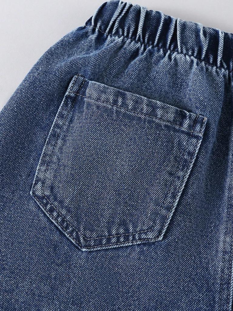 Single-piece girls' outdoor casual blue retro ripped straight leg loose long jeans for autumn and winter.