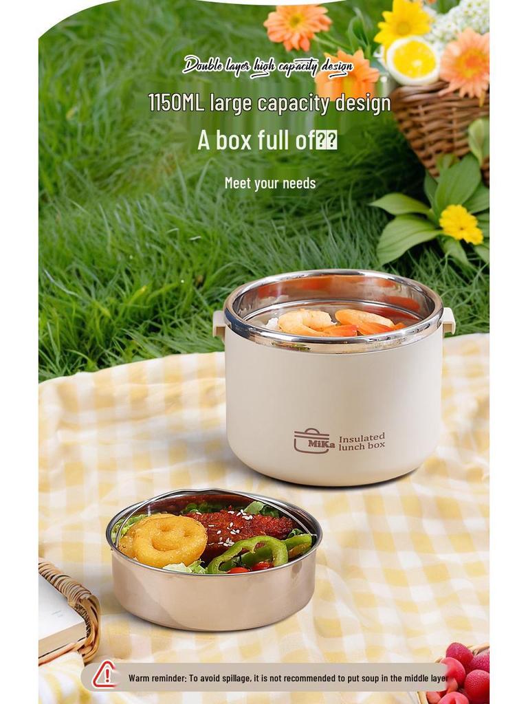 Portable Double-Layer Insulated Lunch Box for Students & Office Workers, 304 Stainless Steel, Ideal for Meal Transport