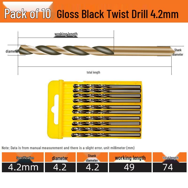 High-Speed Steel Straight Shank Twist Drill Bit, Black and Yellow, Fully Ground