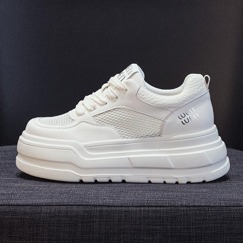 Foam Sole Leather Little White Shoes Women's Spring New Platform Sports Board Shoes Women's Casual Single Shoes Mesh Women's Shoes