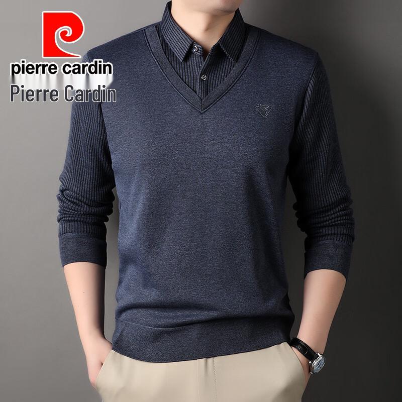 Pierre Cardin Men's Faux Two-Piece Shirt Collar Sweater