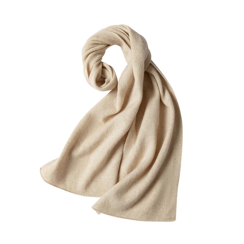 Men's Long Cashmere Knit Neck Warmer Scarf - Thickened Solid Color for Autumn and Winter