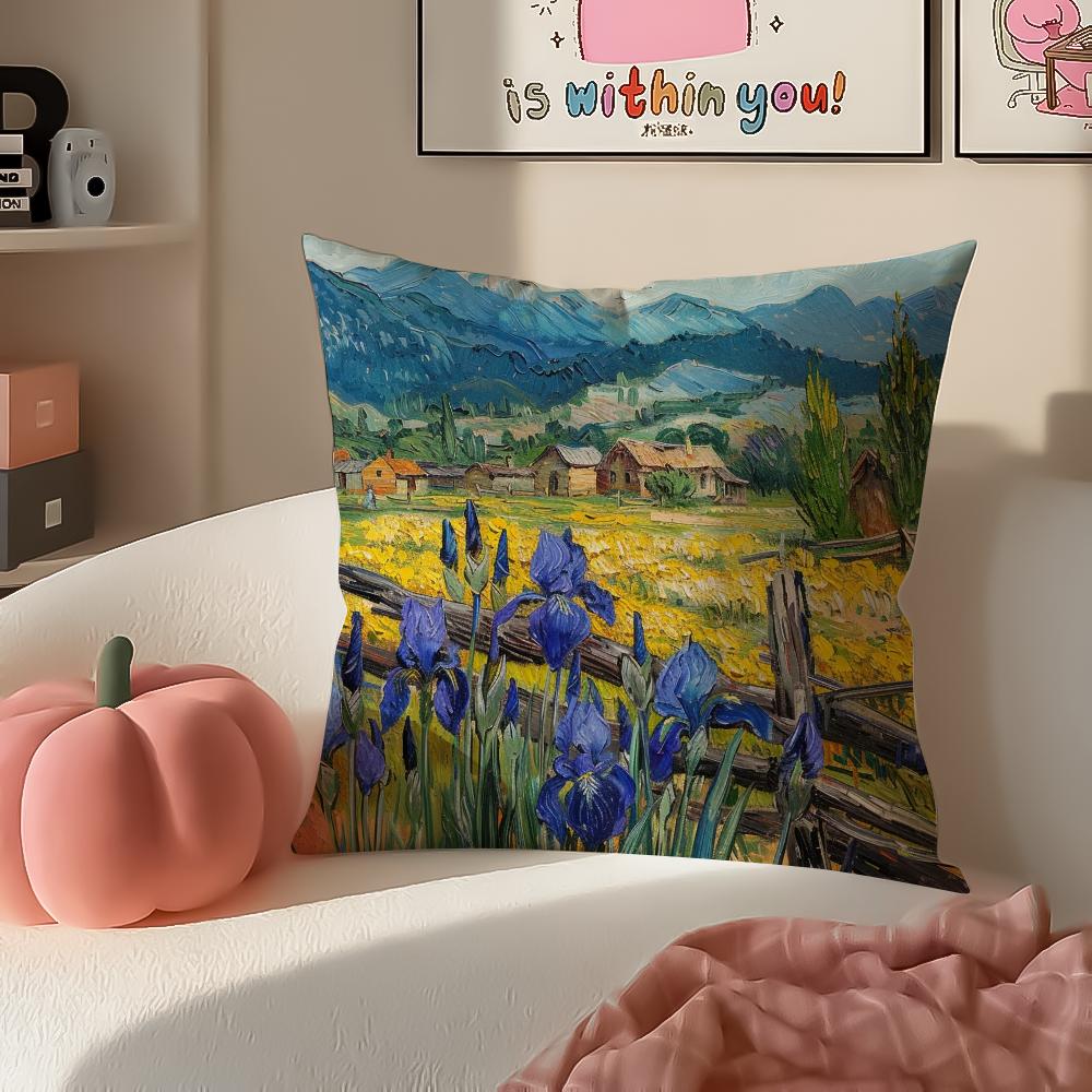 

Landscape Style Painting Art Cushion Cover Pillowcase Short Plush Invisible zipper Room Sofa Cushion Cover 30X30cm