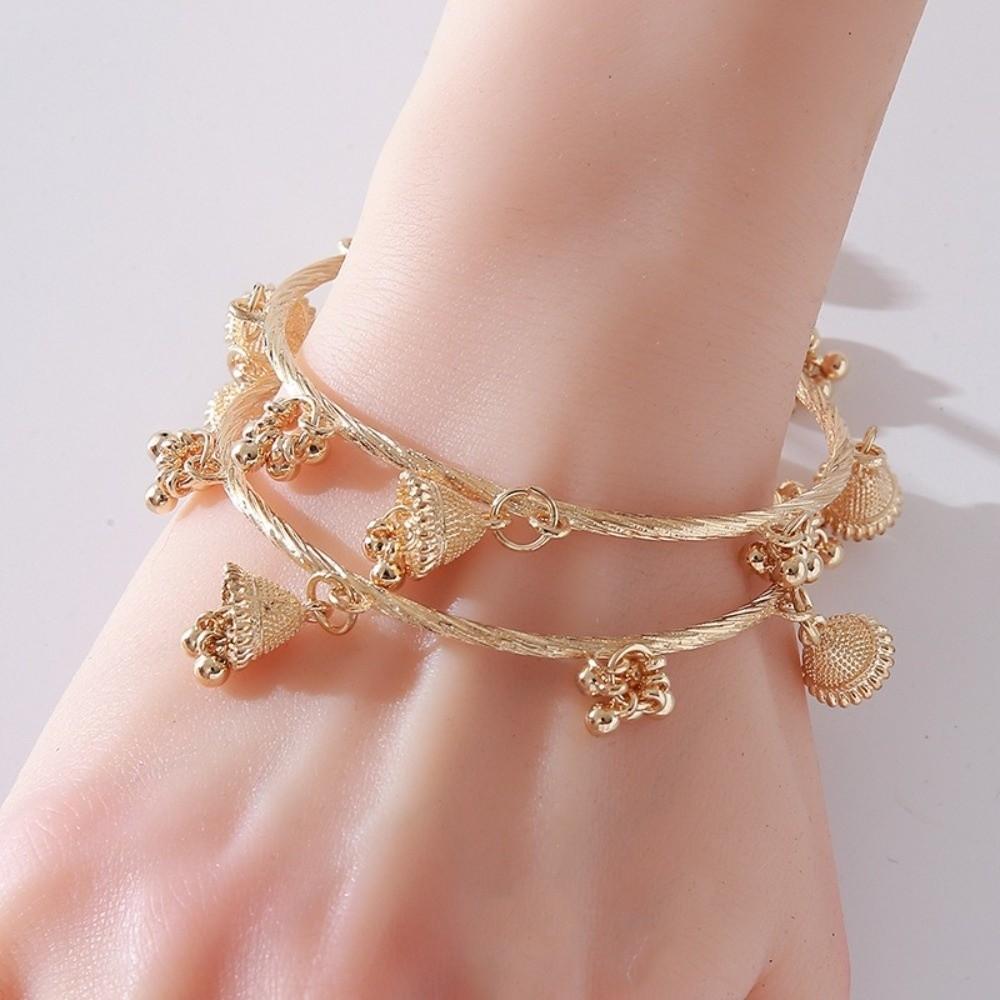 2pcs Zinc Zinc Alloy Bohemian Style Bracelets Elegant Multi-Drop Ornament Bangle Bell Charm Bracelet Daily