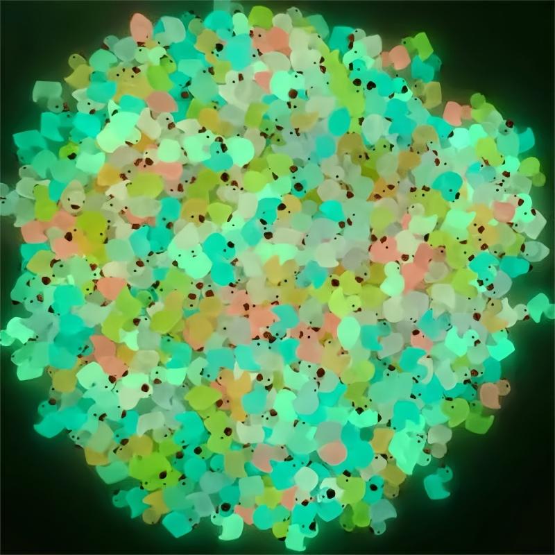 100Pcs 1.8Cm Mini Fluorescence Rainbow Duck Toy Cute Yellow Ducks Glow In The Dark Diy Handicraft Micro Landscape Decoration Toy