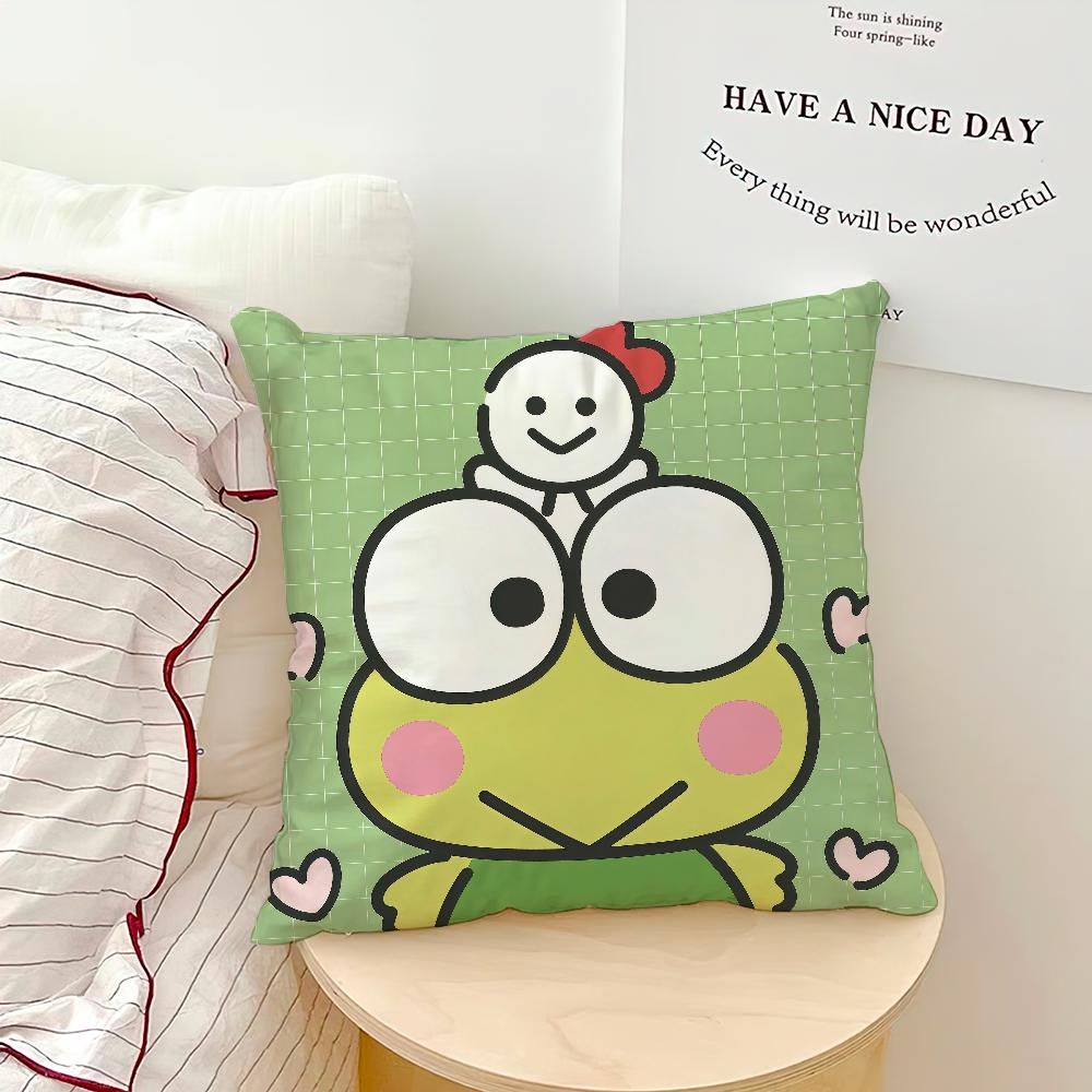 Cushion Cover Green Cartoon Soft Pillow Sro Case For Sofa Kawaii Living Room Home Frog Office K-Keroppi Decor Protective Covers