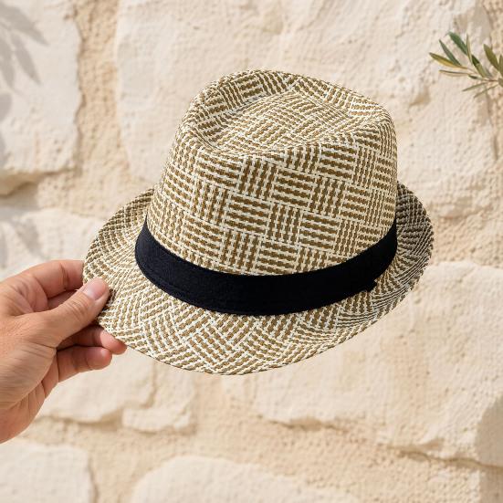 Retro British Style Jazz Hat, Woven Short-Brimmed Straw Hat, Sun Protection Hat for Spring Summer Outdoor Activities