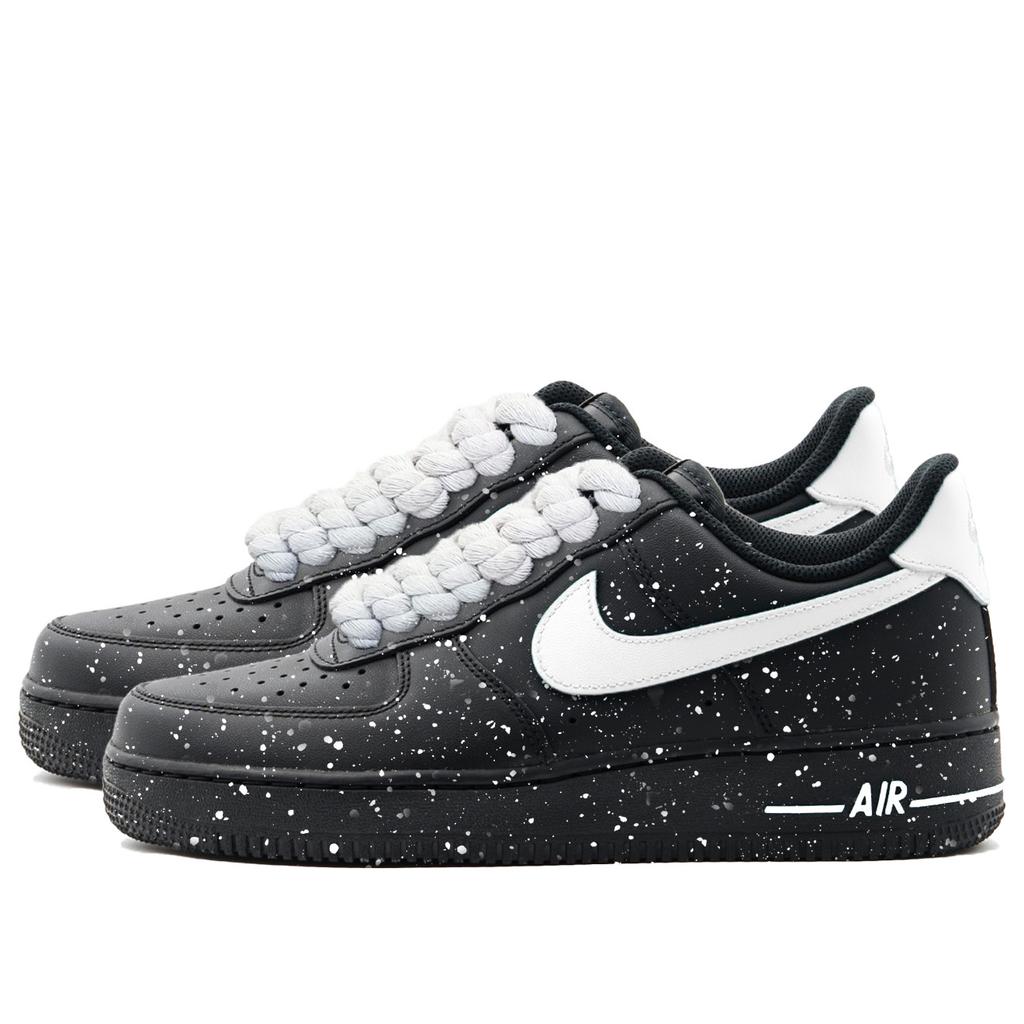 Nike Air Force 1 Bolinhas Brancas Resistente à Abrasão Antiderrapante Cano Baixo Tênis de Skate Unissex Preto Branco CW2288-001(Team1039-)