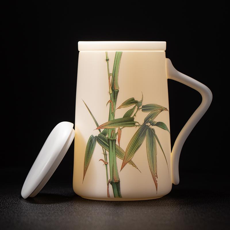 Mug with Lid Large Capacity Letter Creative Ceramic Water Cup Tea Cup Office Cup Customized Mutton Fat Jade Overglazed Color