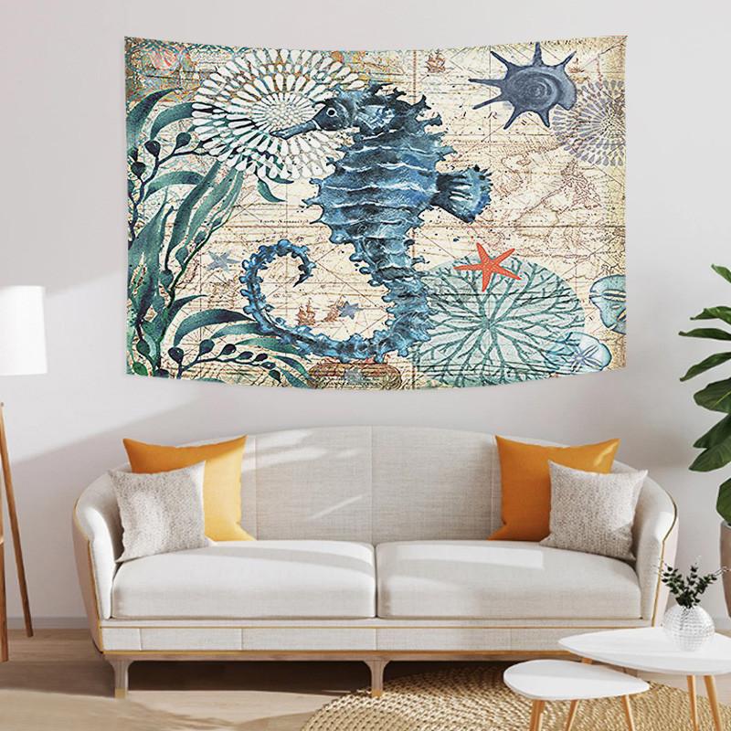Undersea World Tapestry Blue Whale Octopus Seahorse Printed Pattern Tapestry Wall Hanging Tapestries for Bedroom Dorm Decor