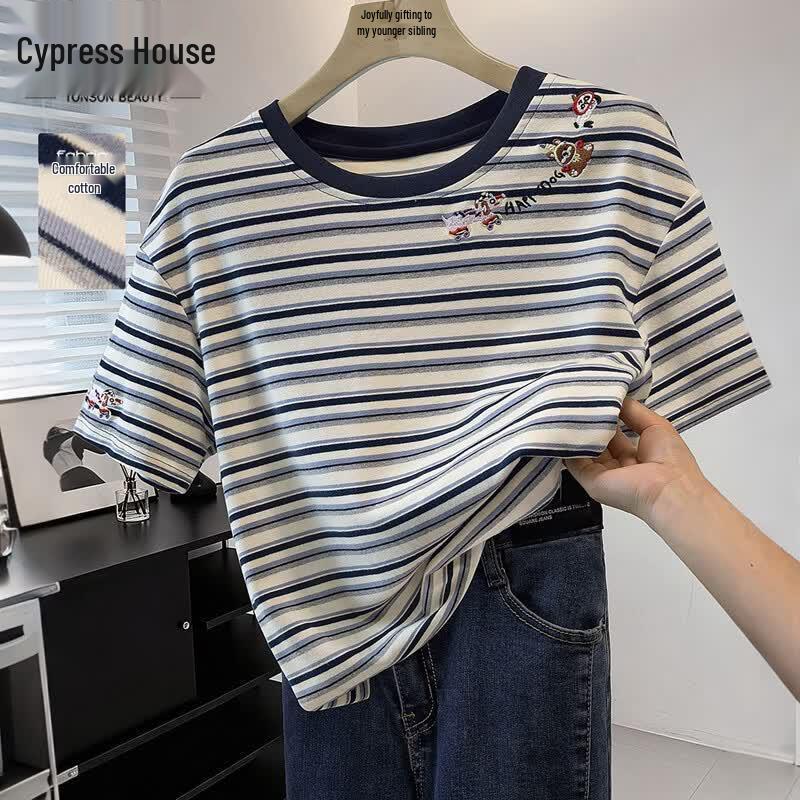 Women s Striped Round Neck Short Sleeve T-Shirt M