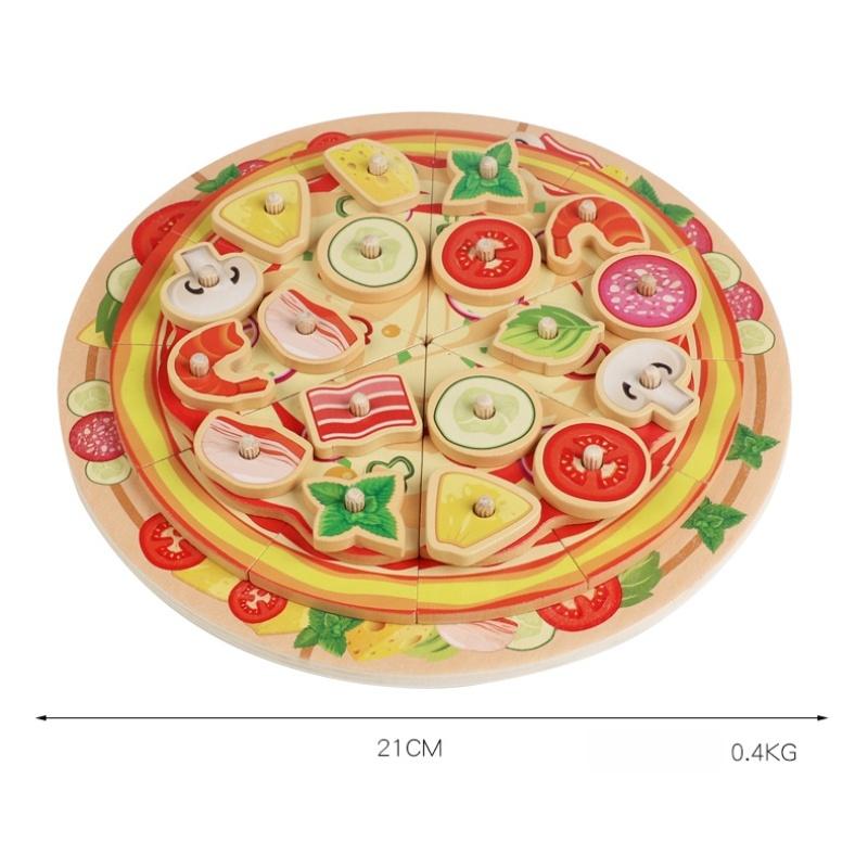Wooden Simulation Pizza Children Play House Boy Girl Cake Dessert Cutting Game Music Fruit and Vegetable Cognition Wooden Toy