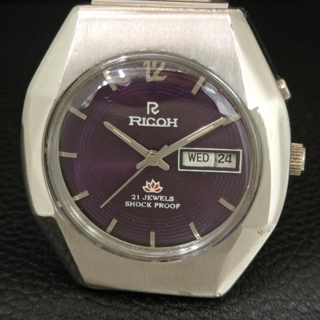 GENUINE VINTAGE RICOH R31 AUTOMATIC JAPAN MENS PURPLE COLOR DIAL WATCH a709228-1