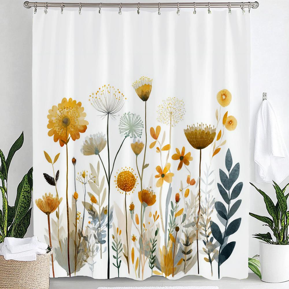 Colorful Flowers Shower Curtain for Bathroom Spring Floral Romantic Wildflower Plants Nature Scenery Decor Curtain with Hooks
