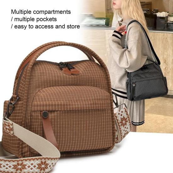 Women Plaid Sling Bag Shoulder Bag Crossbody Purse with Geometric Adjustable Strap Handbag with Top Handle for Travel Street Commuting