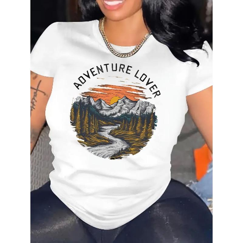 

Европейские размеры Женская футболка с коротким рукавом с принтом горного рельефа - Повседневный летний топ с круглым вырезом, подходящий для путешествий и повседневной носки S белый