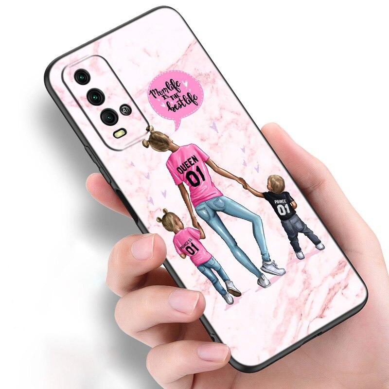 Miminko máma dívka chlapec mramorové silikonové pouzdro na telefon Xiaomi Redmi Note 11 10 9 8 Pro 11T 10T 10S 9S 8T 9 9A 9C 9T černý měkký kryt