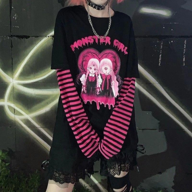Buy Gothic T Shirt Women Mall Goth Harajuku Black Long