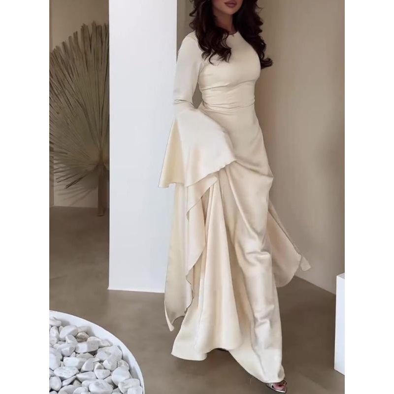 Cross-Border Middle East Foreign Trade Women's Clothing 2024 Fall New Arrival Dubai Robe Silm Slim Looking Waist-Tight Elegant Dress Women