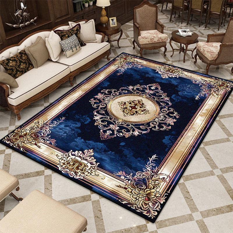 European Style Black Golden Carpet Living Room Luxury Decor Soft Fluffy Washable Rug Bedroom Bedside Antiskid Floor Mat Foldable