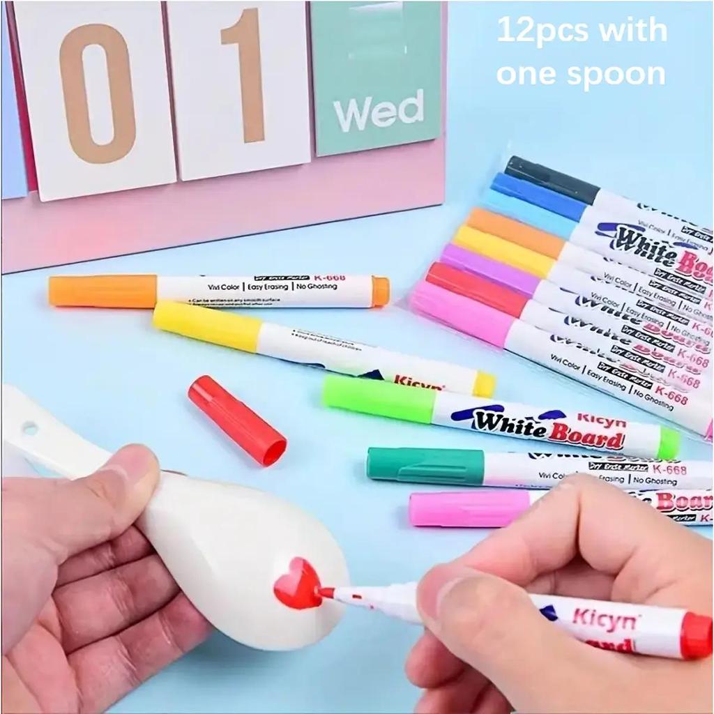 12 Colors Floating Pen with Spoon - Magic Water Floating Painting Pen Set for Creative DIY Art Projects