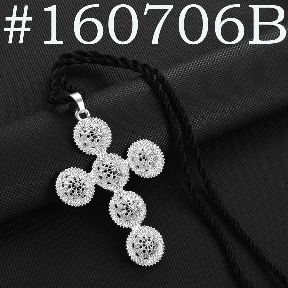Annio Ethiopian Cross Pendant and Black Rope For Women Girls Silver Color/Gold Color African Jewelry Eritrean Married @160706 45cm Black Rope