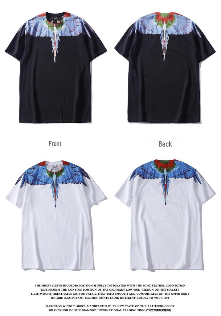 Marcelo Classic Phantom Wings Short Sleeve T-Shirt with Colorful Feathers and Lightning Design