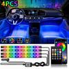 LED Car Ambient Lighting Kit: Neon Footwell Strip Lights, USB/App Remote Music Sync RGB Decorative Lamps