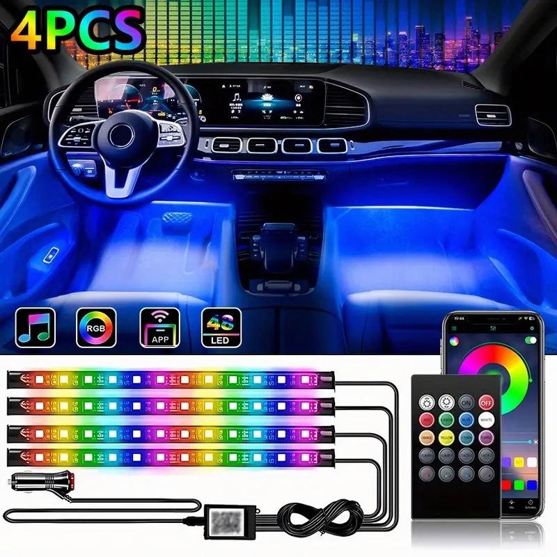 LED Car Ambient Lighting Kit: Neon Footwell Strip Lights, USB/App Remote Music Sync RGB Decorative Lamps