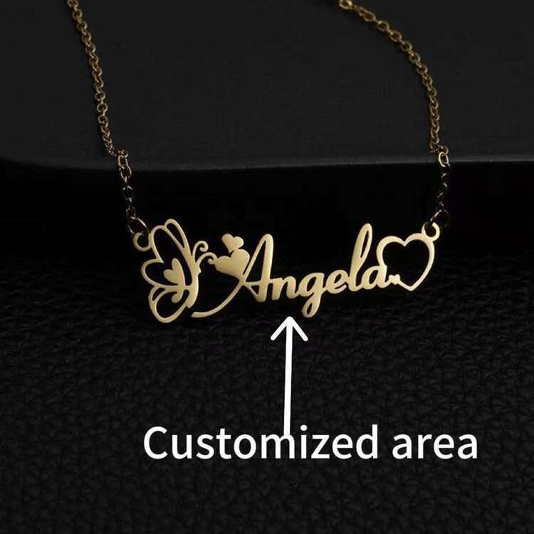 Personalized 18K Gold-Plated Stainless Steel Name Necklace with Custom Pendant серебряный